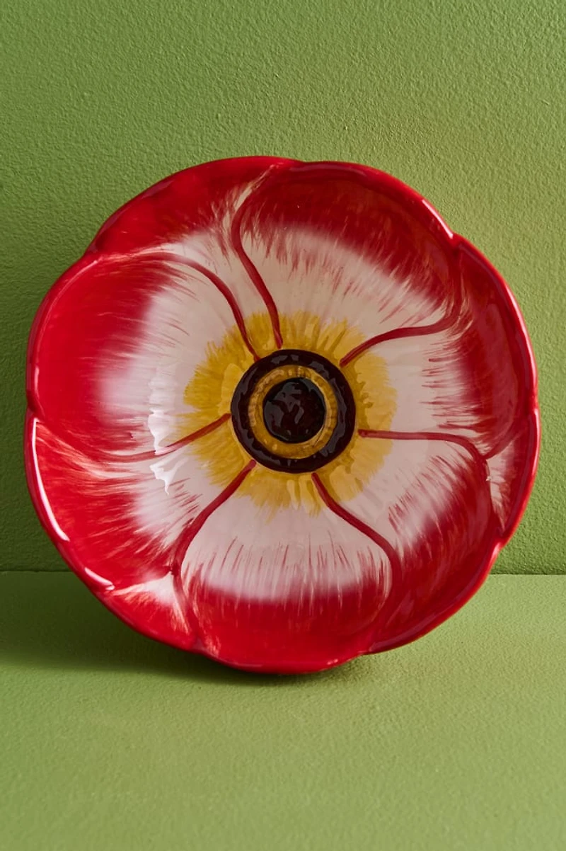Buy Red Floral Ceramic Bowl - Boho Artisan Style Home Accent