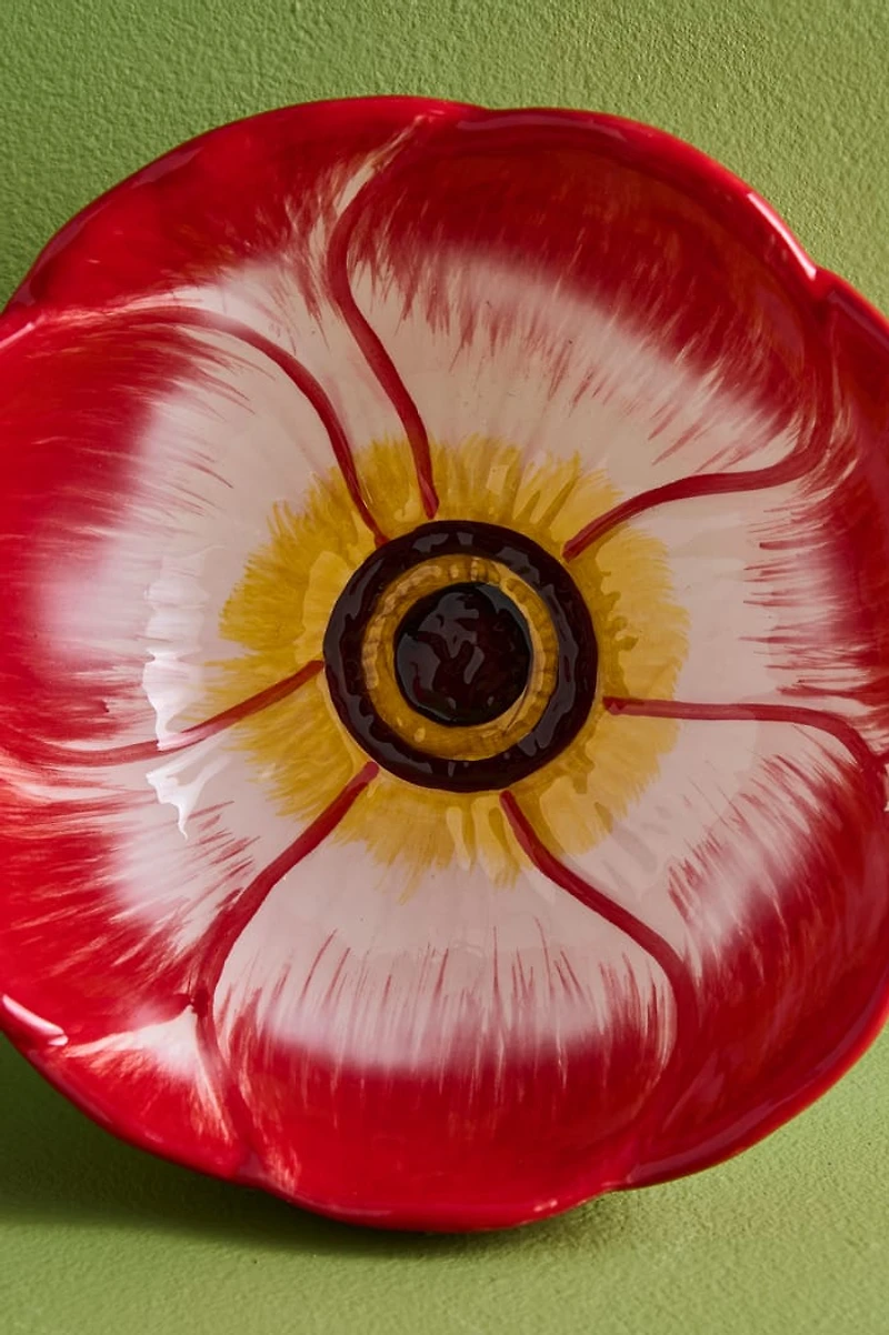Buy Red Floral Ceramic Bowl - Boho Artisan Style Home Accent