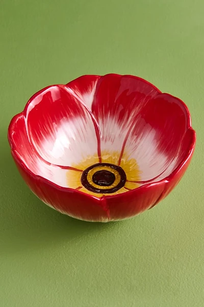 Buy Red Floral Ceramic Bowl - Boho Artisan Style Home Accent