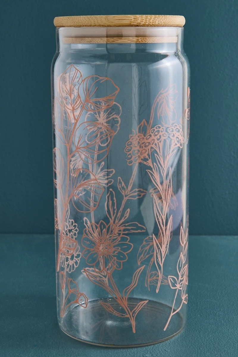 Large Peach Butterfly Garden Glass Canister Jar
