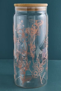 Large Peach Butterfly Garden Glass Canister Jar