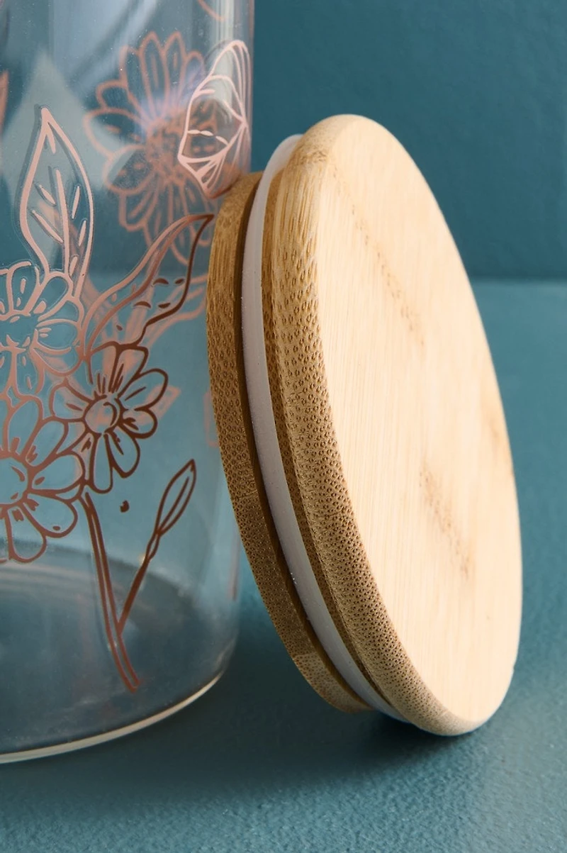 Large Peach Butterfly Garden Glass Canister Jar