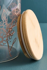 Large Peach Butterfly Garden Glass Canister Jar