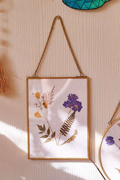 Rectangle Flowerpress Glass Wall Hanging