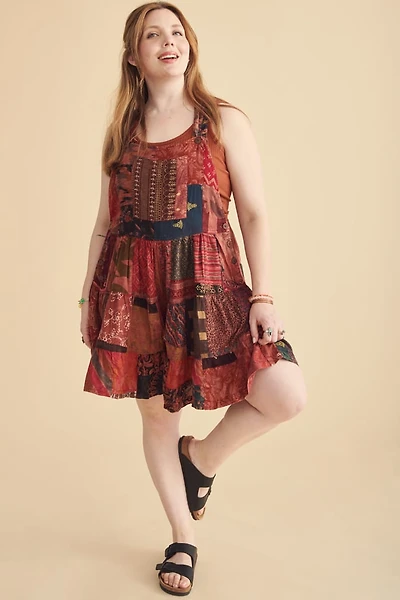 Assorted Berry Overdyed Patchwork Overall Skort Romper