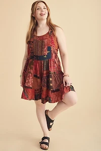 Assorted Berry Overdyed Patchwork Overall Skort Romper