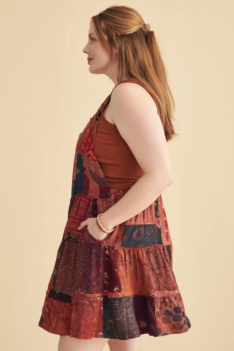 Assorted Berry Overdyed Patchwork Overall Skort Romper