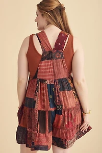 Assorted Berry Overdyed Patchwork Overall Skort Romper