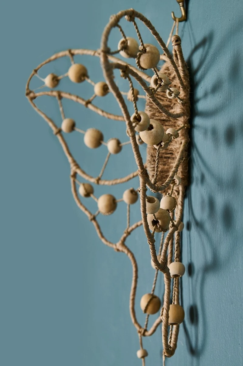 Natural Jute Beaded Moth Wall Plaque