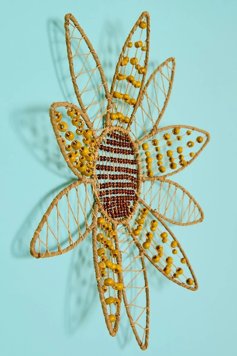 Natural Jute Beaded Sunflower Wall Plaque