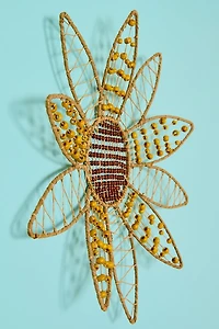 Natural Jute Beaded Sunflower Wall Plaque