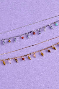 Multi Stone Silver and Gold Layered Anklet Set