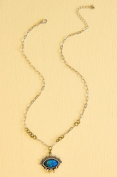 Silver Blue Snake Eye Oval Chain Necklace