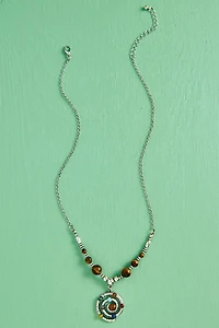 Multi Stone Solar Spiral Hammered Necklace