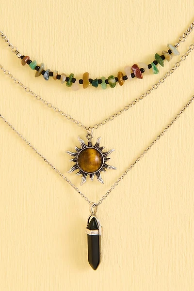 Multi Stone Mystic Sun Trio Necklace Set
