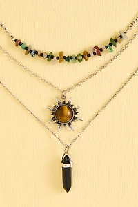 Multi Stone Mystic Sun Trio Necklace Set