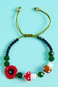 Mushroom Poppy Garden Charm Bracelet
