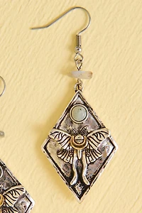 Labradorite Silver Moth Shield Earrings