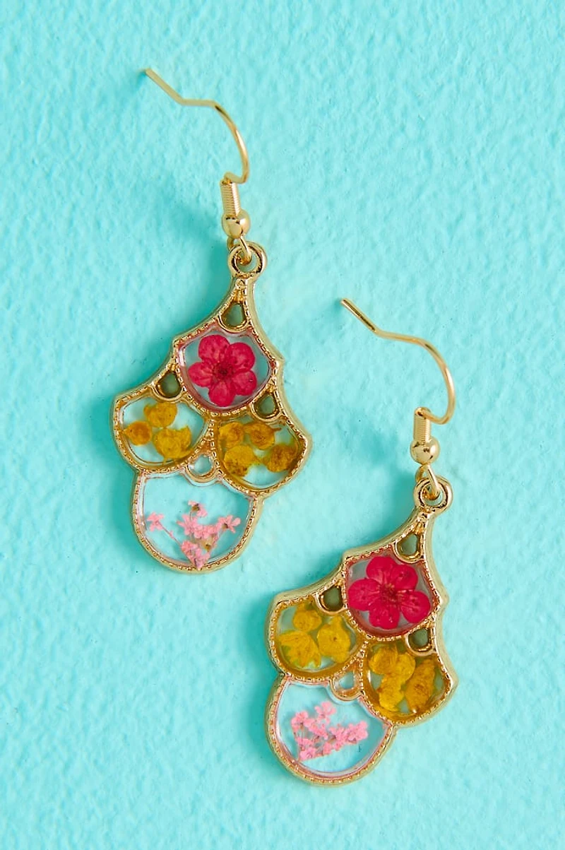 Ornate Boho Pressed Flower Earrings