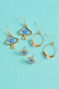 Flowerpress Quartz Gold Mushroom Earring Set