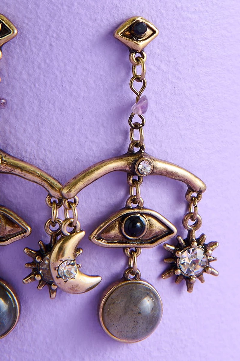 Labradorite Evil Eye Moon Dangle Earrings