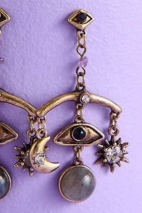 Labradorite Evil Eye Moon Dangle Earrings