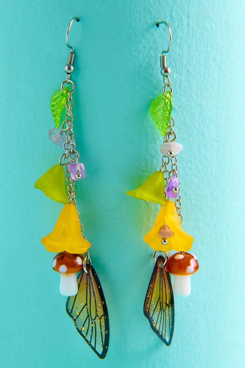 Amethyst Mushroom Flower Fairy Wing Dangle Earrings