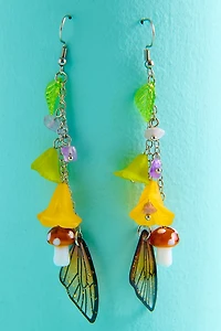 Amethyst Mushroom Flower Fairy Wing Dangle Earrings