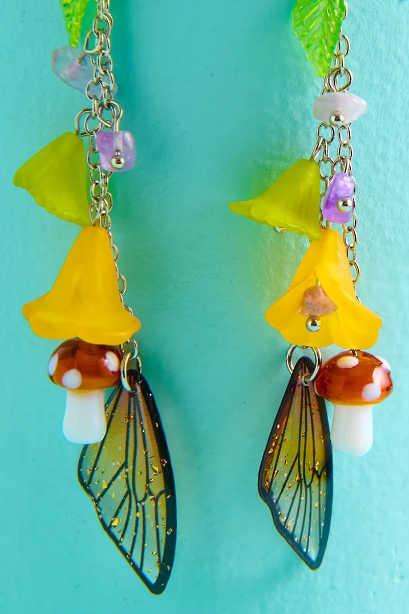 Amethyst Mushroom Flower Fairy Wing Dangle Earrings