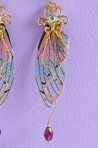 Teal Glitter Boho Fairy Wing Earrings