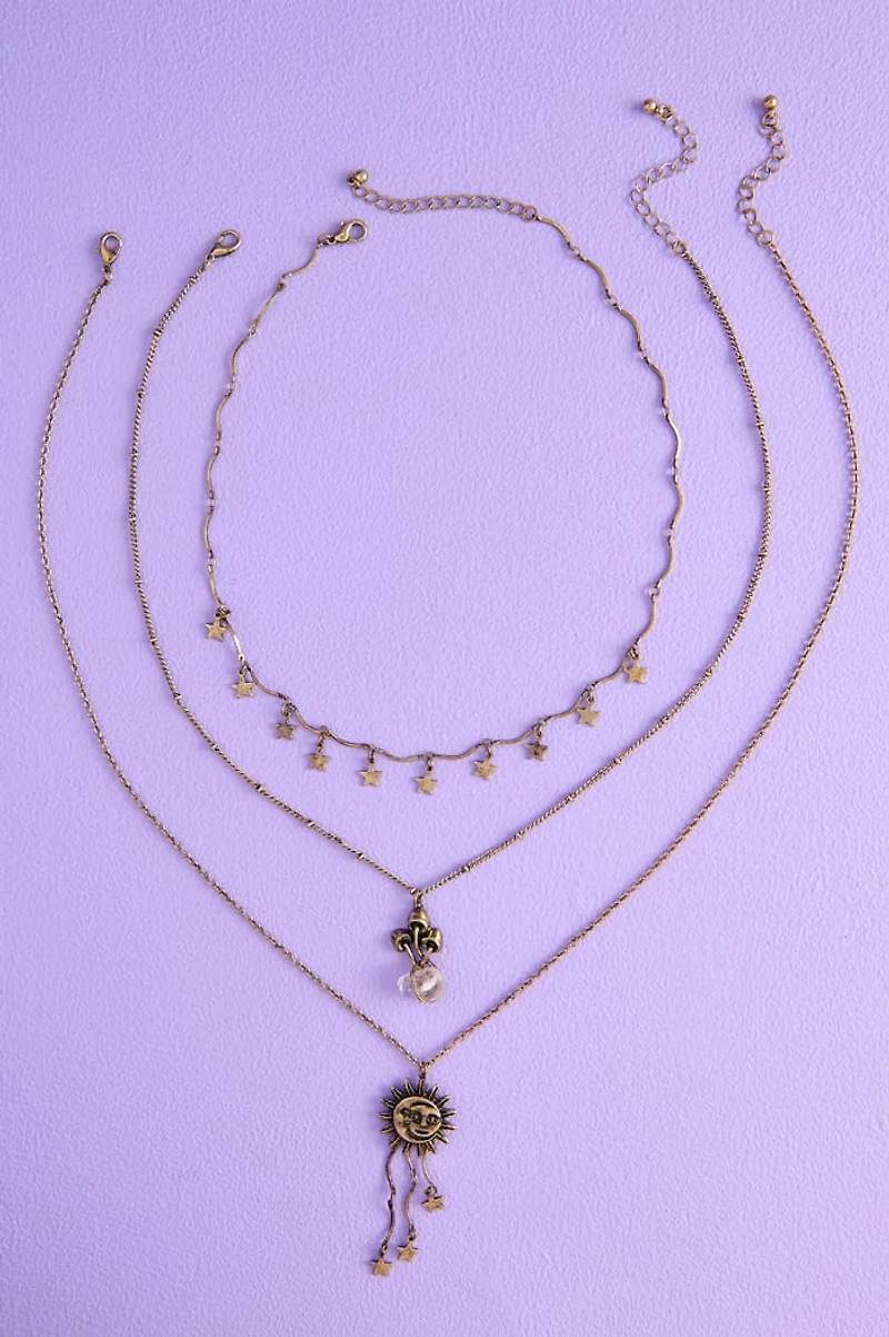 Wrapped Quartz Mushroom Trio Necklace