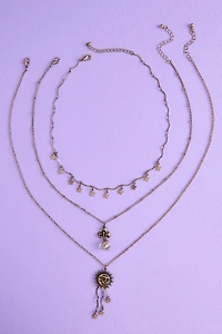 Wrapped Quartz Mushroom Trio Necklace