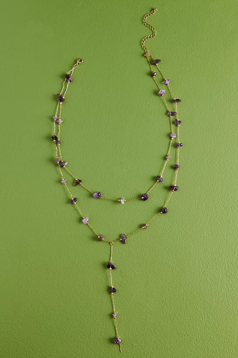 Amethyst Mini Chip Layered Lariat Necklace