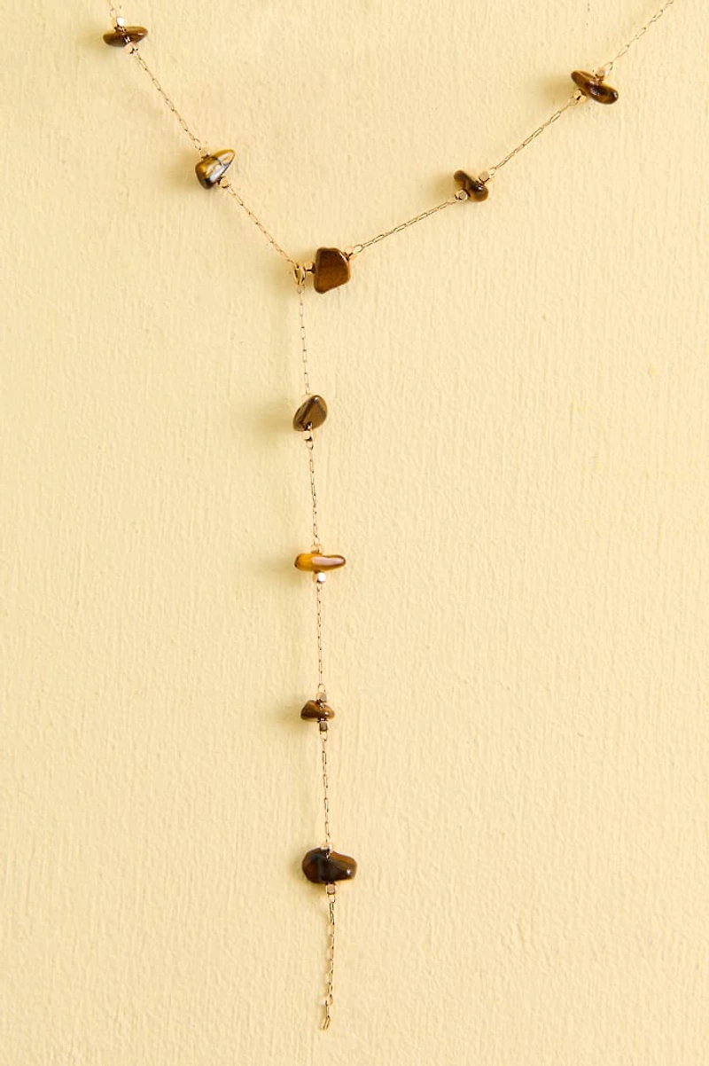 Tiger's Eye Dainty Stone Chip Lariat Necklace