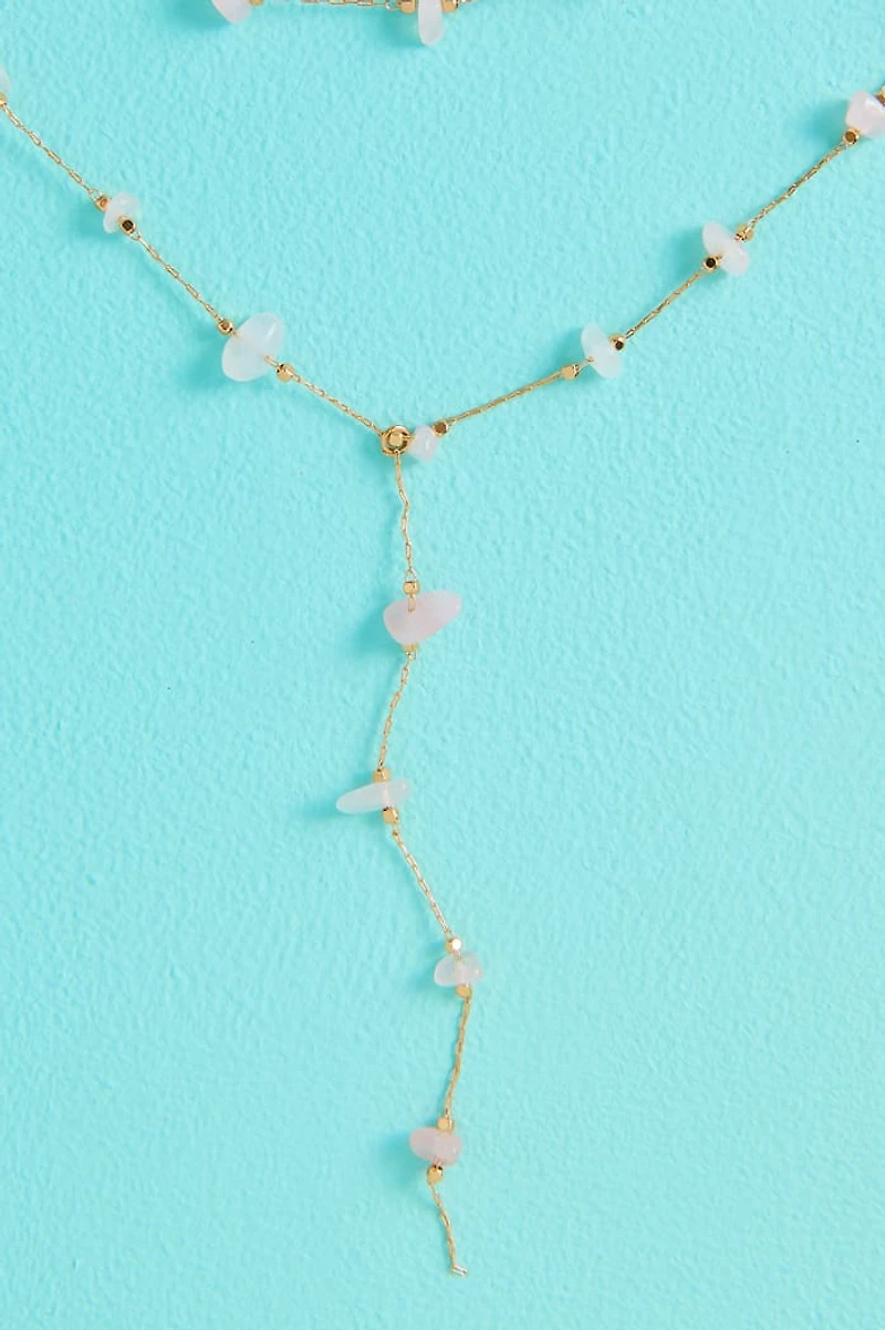 Rose Quartz Dainty Stone Chip Lariat Necklace