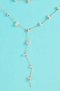 Rose Quartz Dainty Stone Chip Lariat Necklace