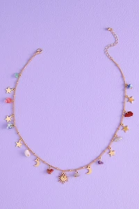 Mutli Stone Mini Gold Metal Charm Necklace