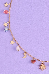 Mutli Stone Mini Gold Metal Charm Necklace