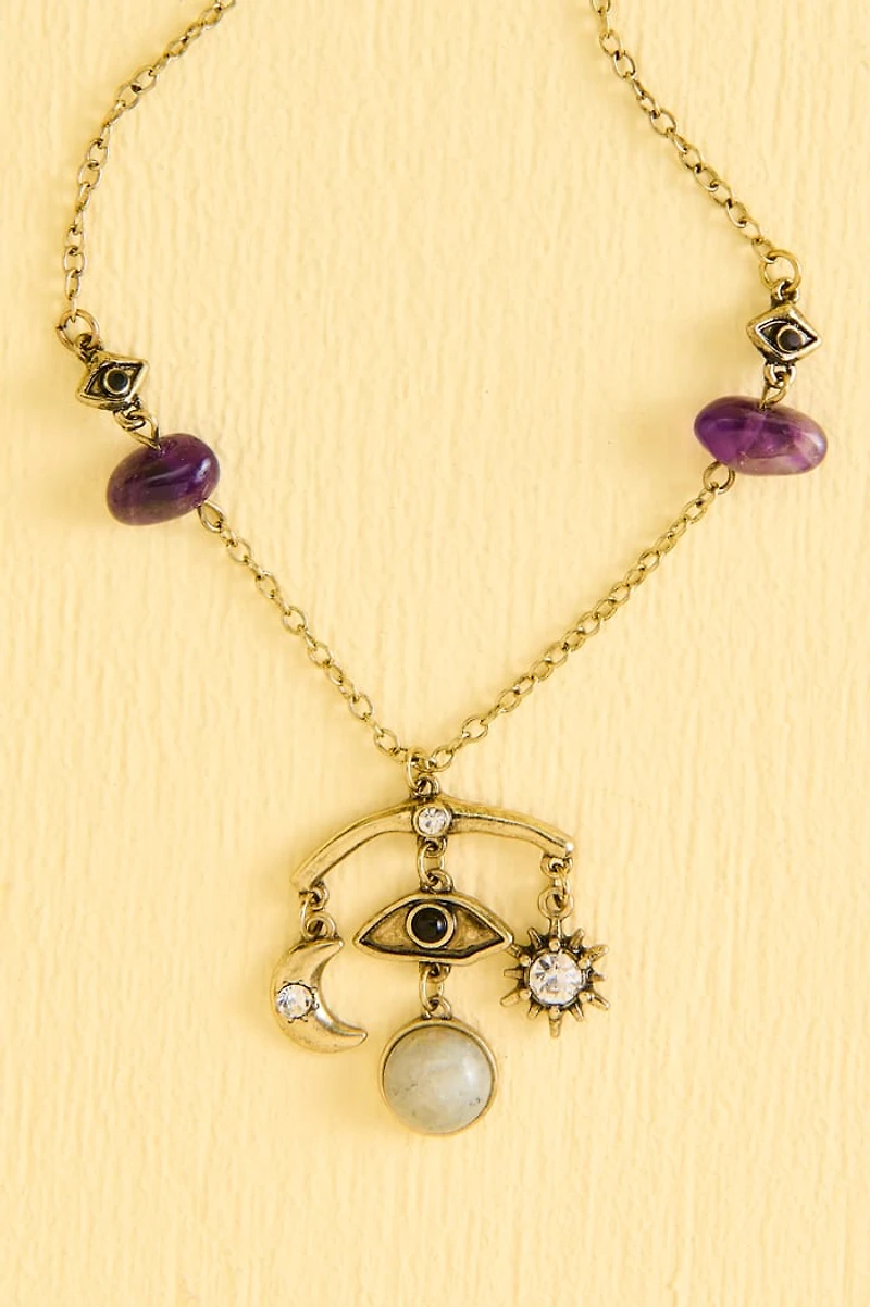 Labradorite Evil Eye Moon Necklace