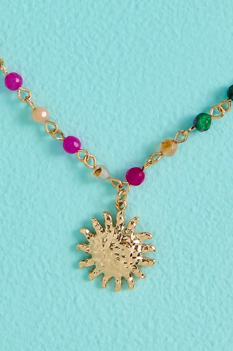 Multi Stone Hammered Sun Necklace