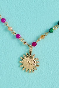 Multi Stone Hammered Sun Necklace