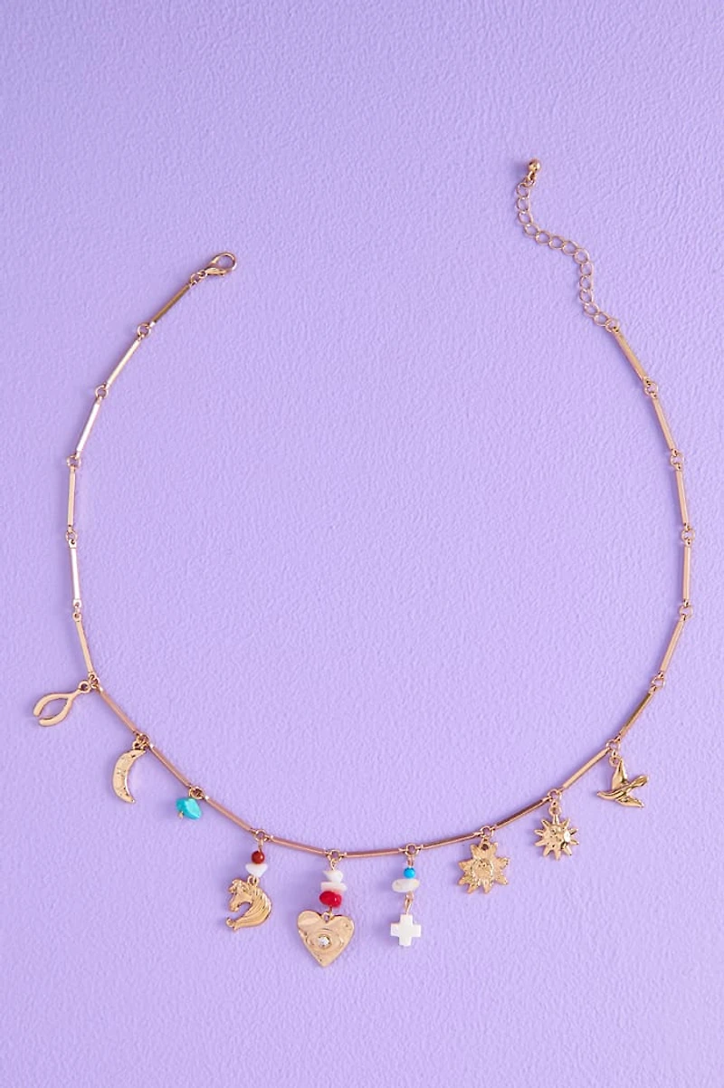 Gold Boho Horse Charm Necklace