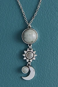 Labradorite Sun and Moon Trio Dangle Necklace