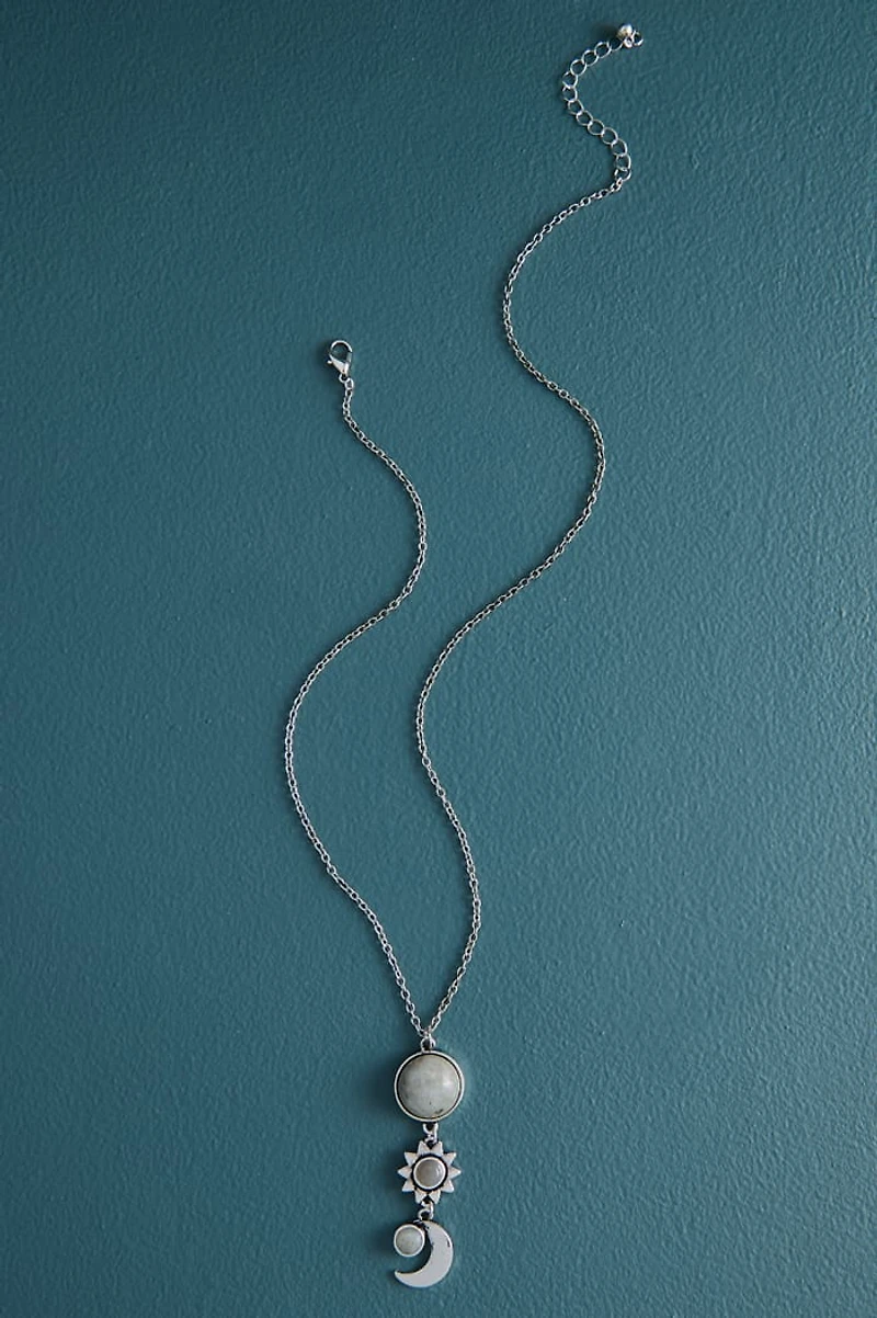 Labradorite Sun and Moon Trio Dangle Necklace