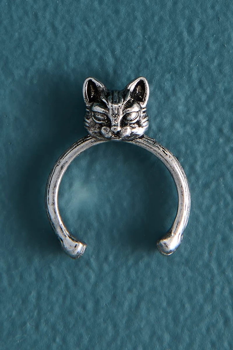 Silver Kitty Cat Head Brass Ring