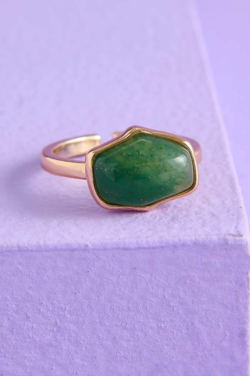 Green Aventurine Natural Shaped Stone Gold Ring