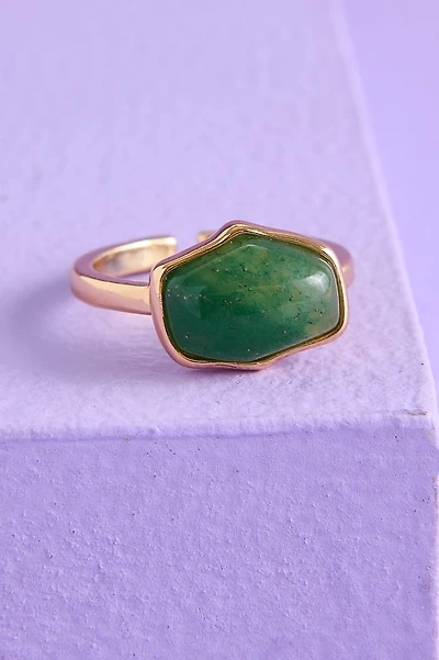 Green Aventurine Natural Shaped Stone Gold Ring
