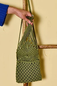 Olive Macrame Fringe Crossbody Bag