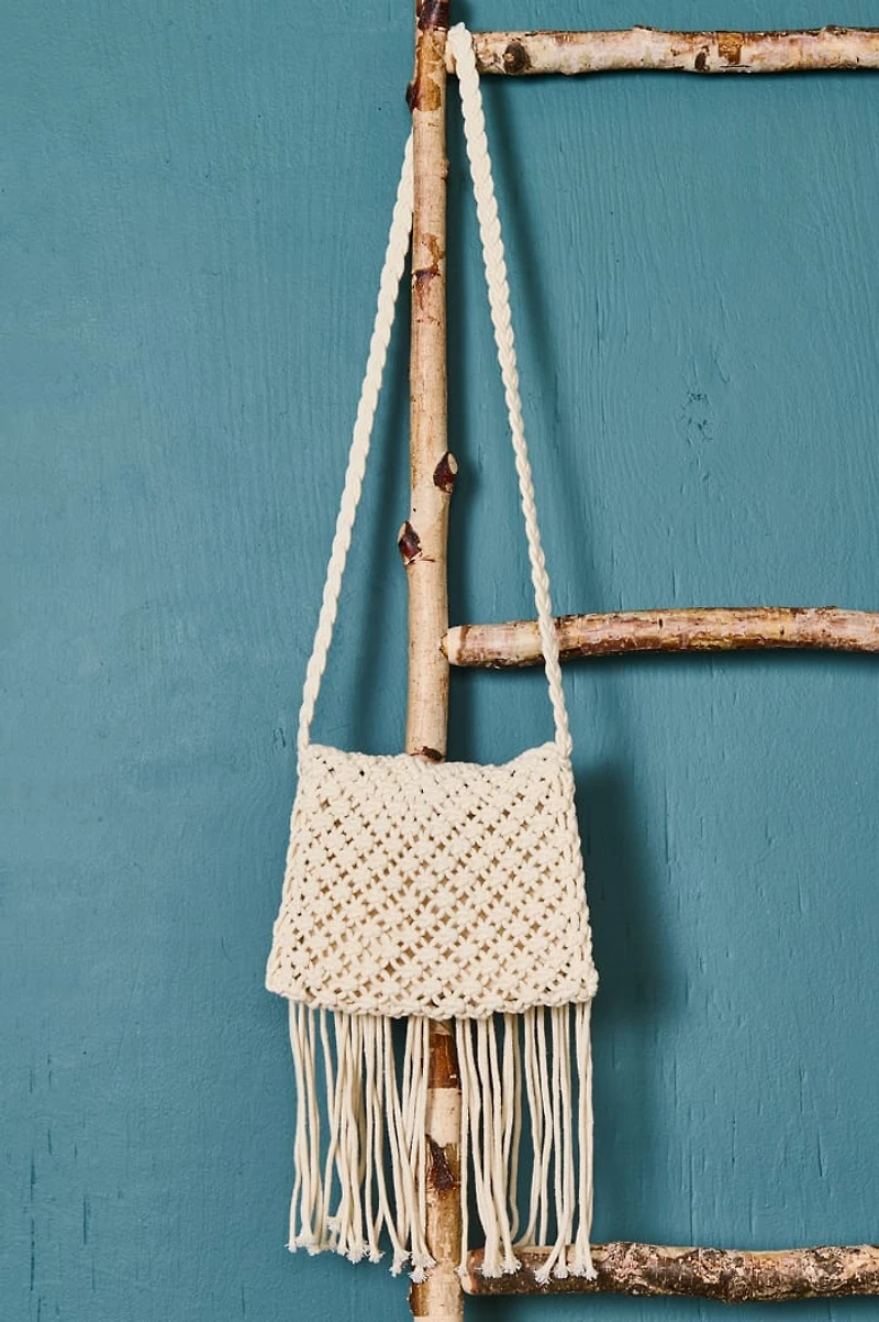 Cream Macrame Fringe Crossbody Bag