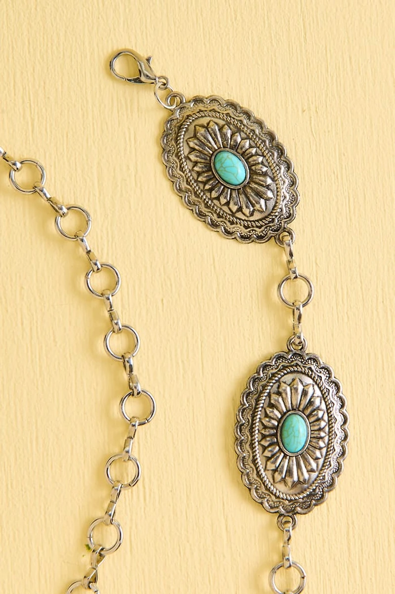 Silver Western Concho Boho Chain Belt